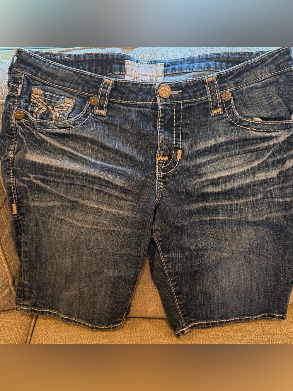 Big Star Dark Wash Denim  Shorts with Contrast Stitching